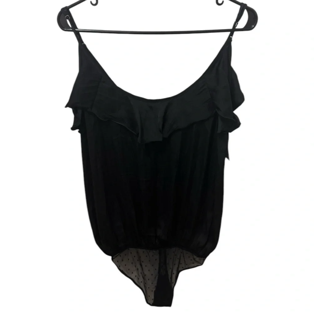 Intimately Free People Not Tired Black Ruffle Bodysuit Size Medium